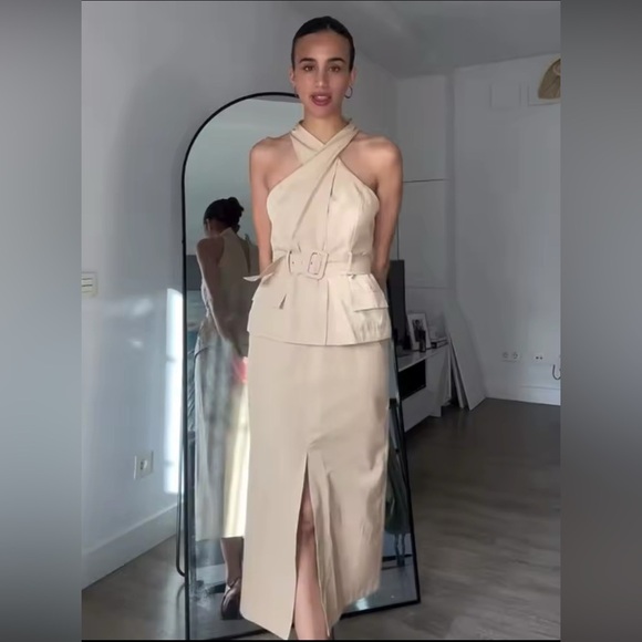 NET ZARA CROSSOVER BELTED MIDI DRESS - Picture 7 of 14